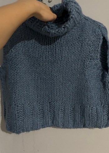 Mavi Boğazlı Kolsuz Örme Kazak - Görsel 4