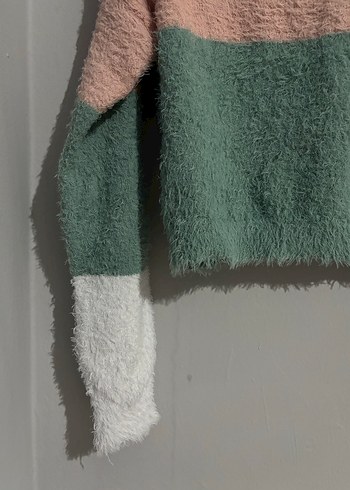 Rahat Kesim, Renk Bloklu Triko peluş Kadın Kazak - Görsel 4