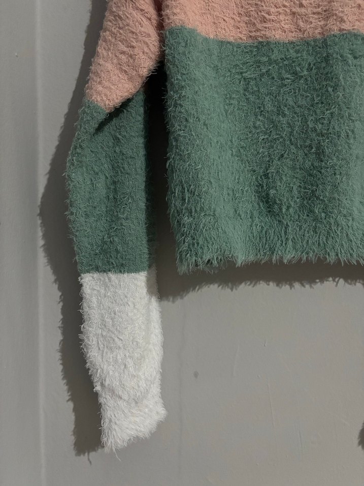 Rahat Kesim, Renk Bloklu Triko peluş Kadın Kazak - Görsel 4