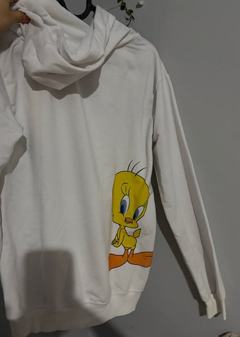 Beyaz Kapüşonlu Kadın Sweatshirt - Görsel 4