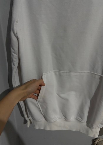 Beyaz Kapüşonlu Kadın Sweatshirt - Görsel 2