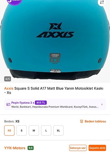 Axxis Square S Solid A17 Mavi Yarım Kask XS - Görsel 4