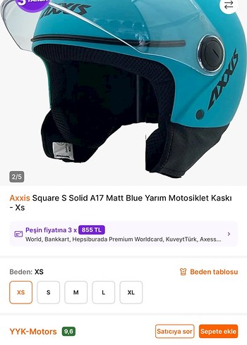 Axxis Square S Solid A17 Mavi Yarım Kask XS - Görsel 2