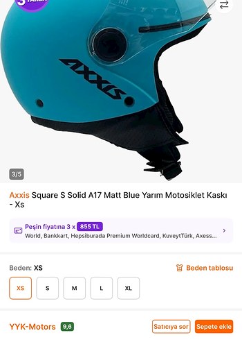 Axxis Square S Solid A17 Mavi Yarım Kask XS - Görsel 3