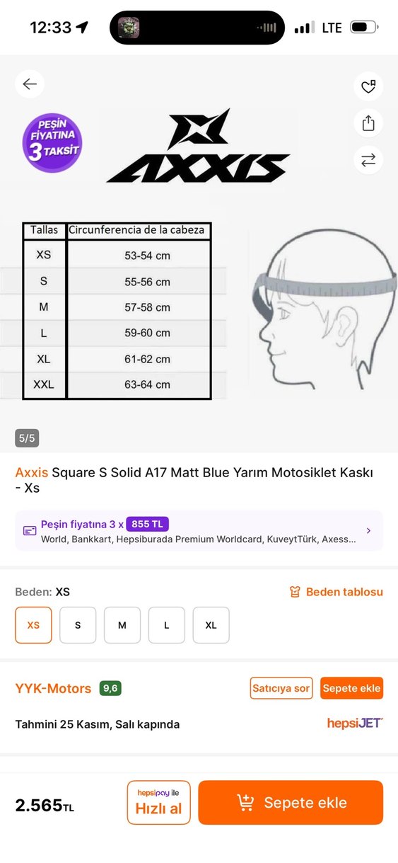 Axxis Square S Solid A17 Mavi Yarım Kask XS - Görsel 5