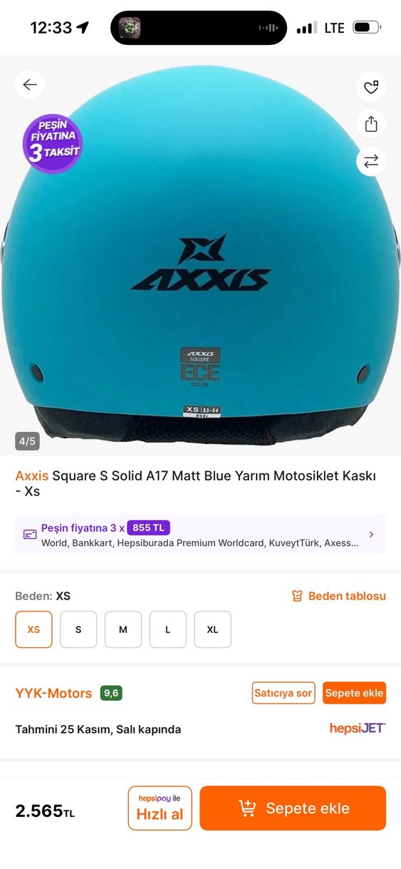 Axxis Square S Solid A17 Mavi Yarım Kask XS - Görsel 4