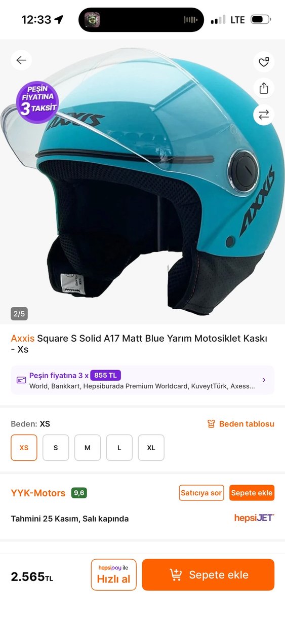 Axxis Square S Solid A17 Mavi Yarım Kask XS - Görsel 2