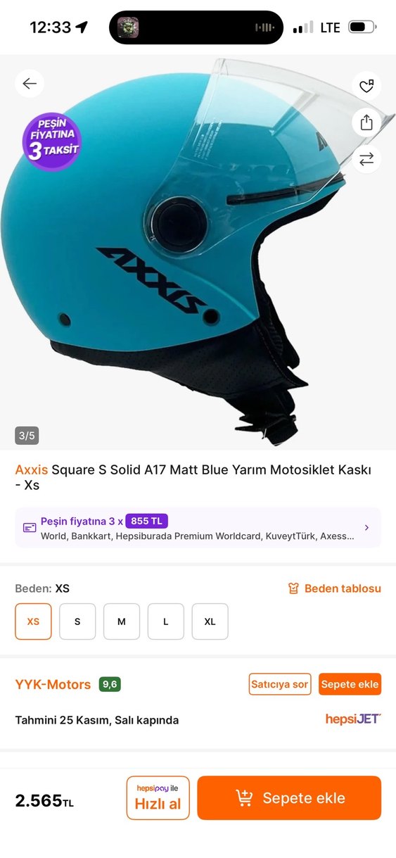 Axxis Square S Solid A17 Mavi Yarım Kask XS - Görsel 3