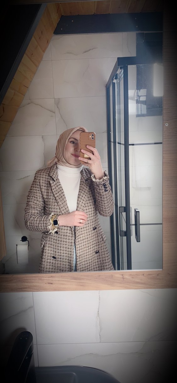 Bej Ekose Desenli Kadın Midi tüvit Blazer - Görsel 3