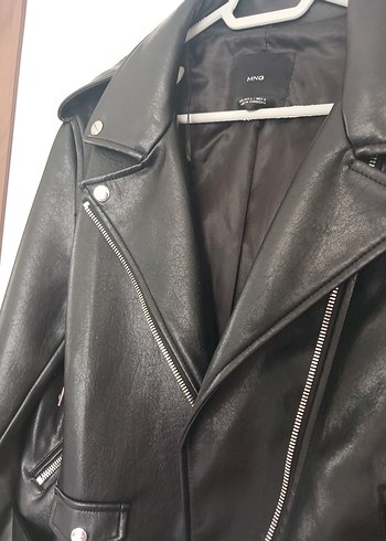 s Beden Siyah Deri Biker Ceket