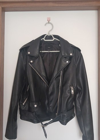 Siyah Deri Biker Ceket