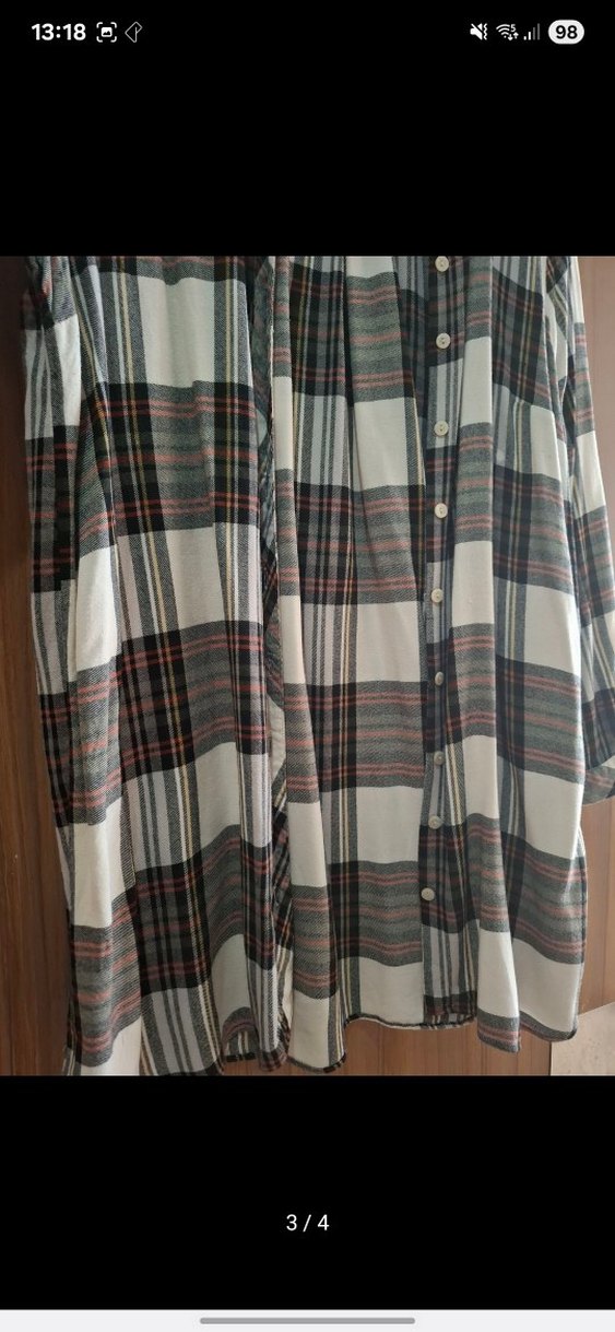 Gri Uzun Kollu Ekose Pamuklu Kadın Gömlek - Görsel 3