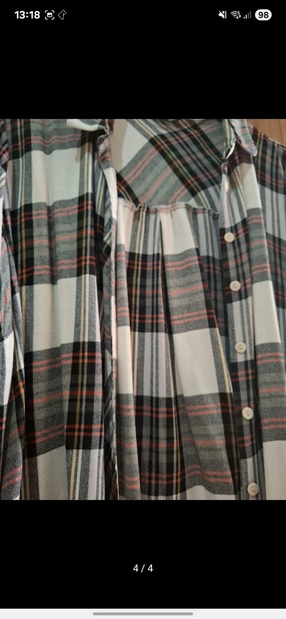 Gri Uzun Kollu Ekose Pamuklu Kadın Gömlek - Görsel 4