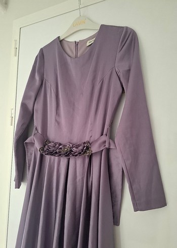 Uzun Mor Kemerli Abiye Elbise - Görsel 5