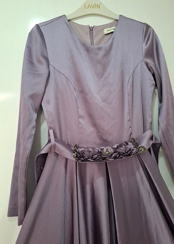 Uzun Mor Kemerli Abiye Elbise - Görsel 6