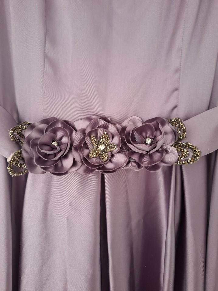 Uzun Mor Kemerli Abiye Elbise - Görsel 3