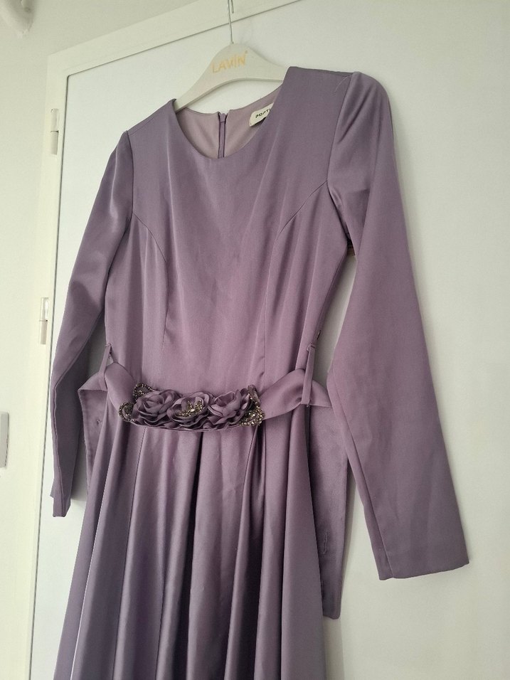 Uzun Mor Kemerli Abiye Elbise - Görsel 5