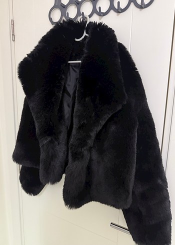 Siyah Kadın Kürk Detaylı Midi Mont - Görsel 2