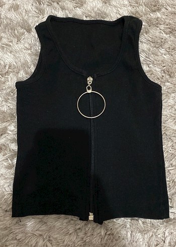 Fermuarlı Siyah Goth Kolsuz Yelek