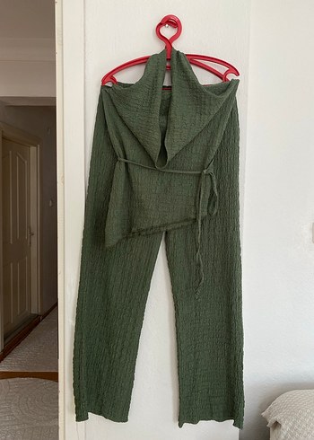 Haki Renk Bol kesim bürümcuk kumaş takım - Görsel 5