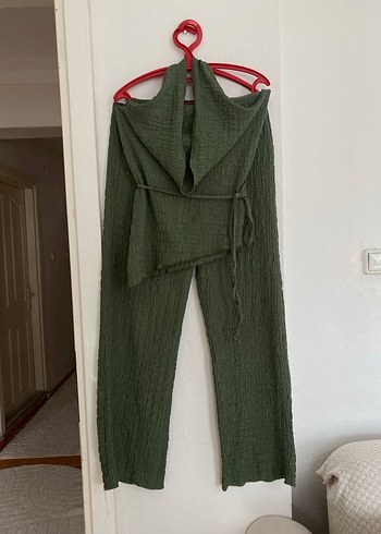 Haki Renk Bol kesim bürümcuk kumaş takım - Görsel 2