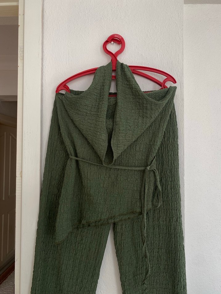 Haki Renk Bol kesim bürümcuk kumaş takım - Görsel 4