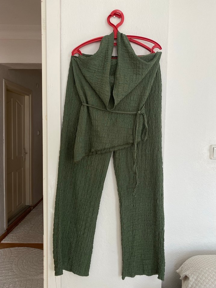 Haki Renk Bol kesim bürümcuk kumaş takım - Görsel 5