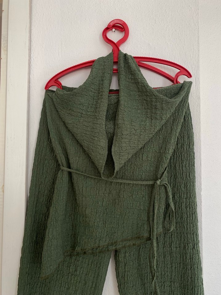 Haki Renk Bol kesim bürümcuk kumaş takım - Görsel 3