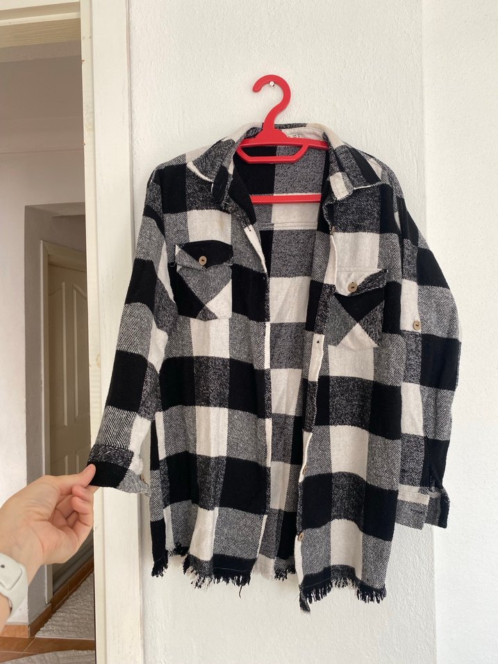 Oduncu Kareli Düğmeli Uzun Kollu Kadın Gömlek - Görsel 3