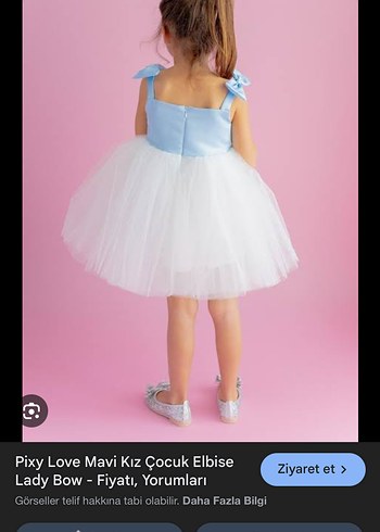 Kız Çocuk Mavi Fiyonklu Tüllü Elbise - Görsel 5