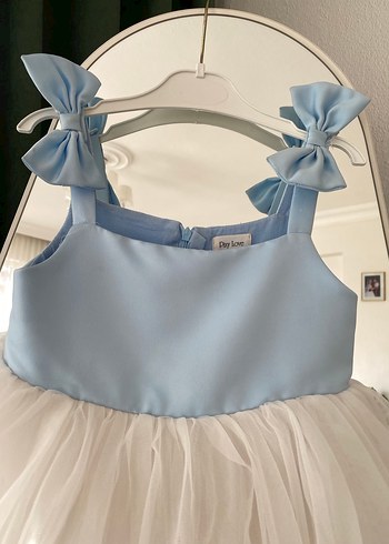 Kız Çocuk Mavi Fiyonklu Tüllü Elbise - Görsel 3