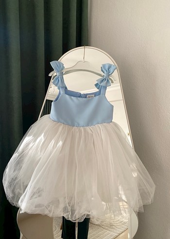 Kız Çocuk Mavi Fiyonklu Tüllü Elbise - Görsel 2