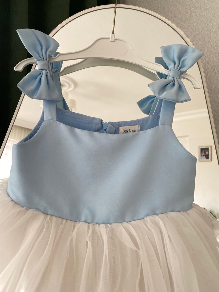 Kız Çocuk Mavi Fiyonklu Tüllü Elbise - Görsel 3