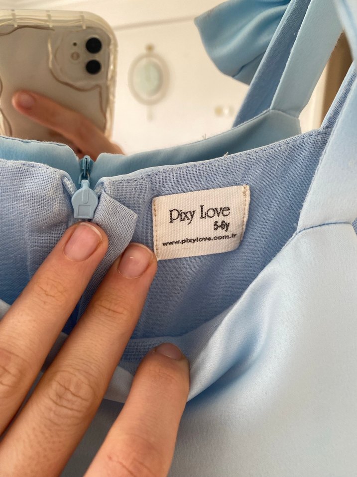 Kız Çocuk Mavi Fiyonklu Tüllü Elbise - Görsel 4