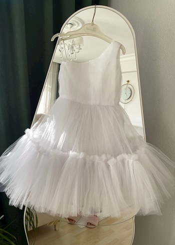 Beyaz Askılı Fırfırlı Çocuk Elbisesi - Görsel 2