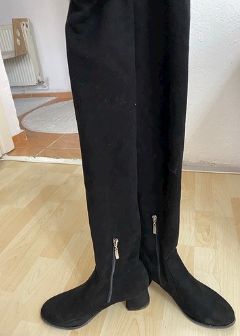 Siyah Süet çorap çizme Dizüstü Topuklu Bot - Görsel 4