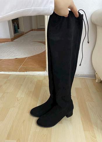 Siyah Süet çorap çizme Dizüstü Topuklu Bot - Görsel 2