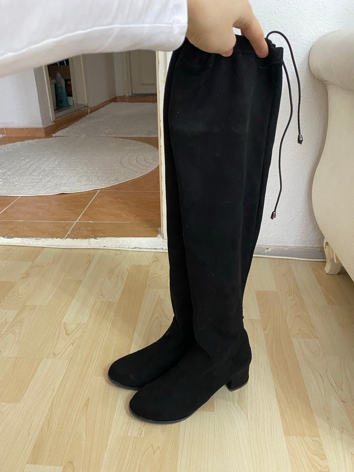 Siyah Süet çorap çizme  Dizüstü Topuklu Bot - Görsel 2