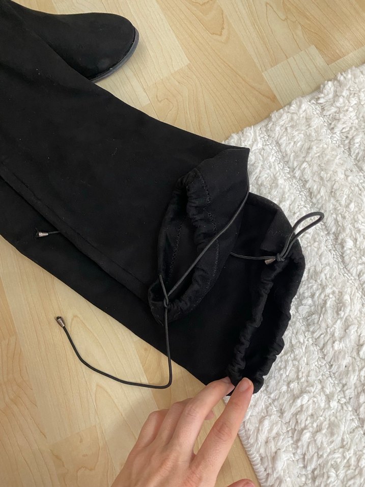 Siyah Süet çorap çizme  Dizüstü Topuklu Bot - Görsel 5