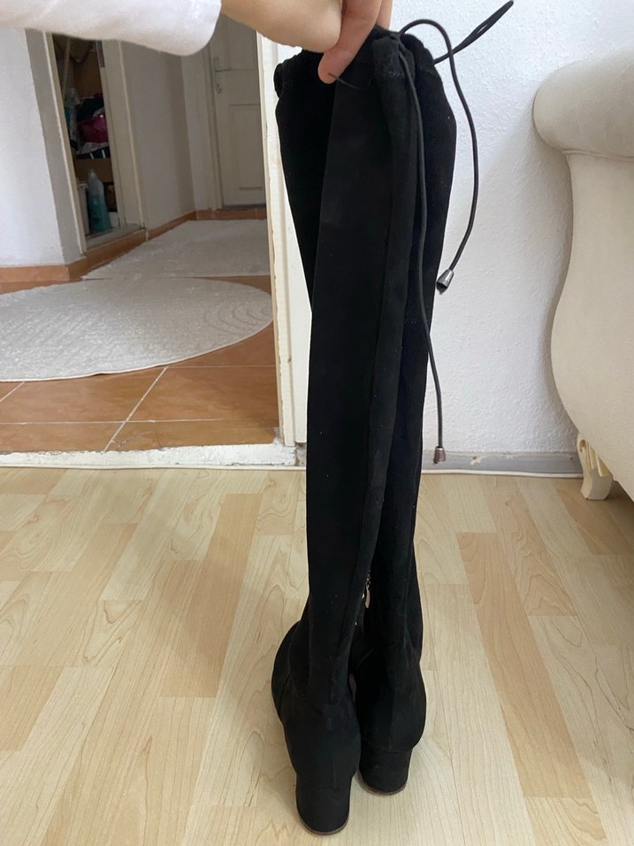 Siyah Süet çorap çizme  Dizüstü Topuklu Bot - Görsel 3