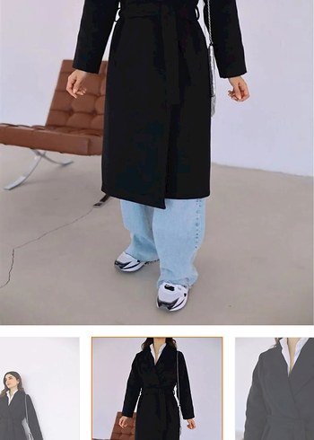 Siyah Kuşaklı Uzun Kadın Kaban - Görsel 2