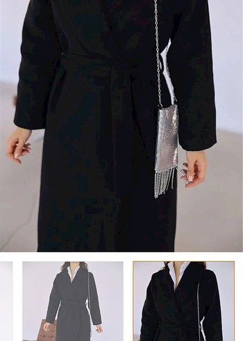 Siyah Kuşaklı Uzun Kadın Kaban - Görsel 3