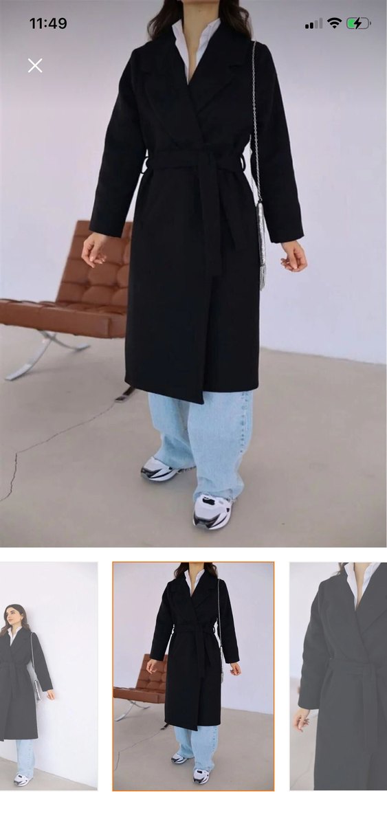 Siyah Kuşaklı Uzun Kadın Kaban - Görsel 2