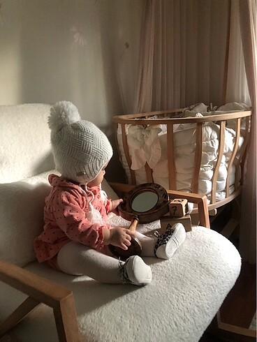 Beden kahverengi Renk Ahşap sepet beşik (uyku seti içinde)