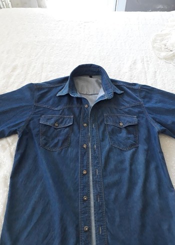 E.L.F Erkek Lacivert Kısa Kollu Denim Gömlek