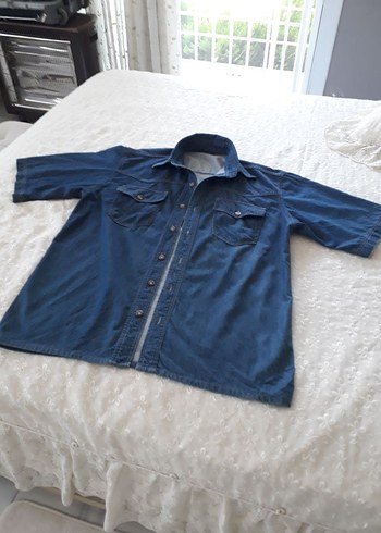 50 Beden Erkek Lacivert Kısa Kollu Denim Gömlek