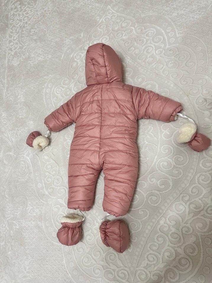 Kız Bebek Kapüşonlu Pembe Tulum 9 ay - Görsel 2