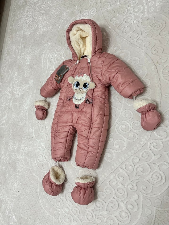 Kız Bebek Kapüşonlu Pembe Tulum 9 ay - Görsel 3