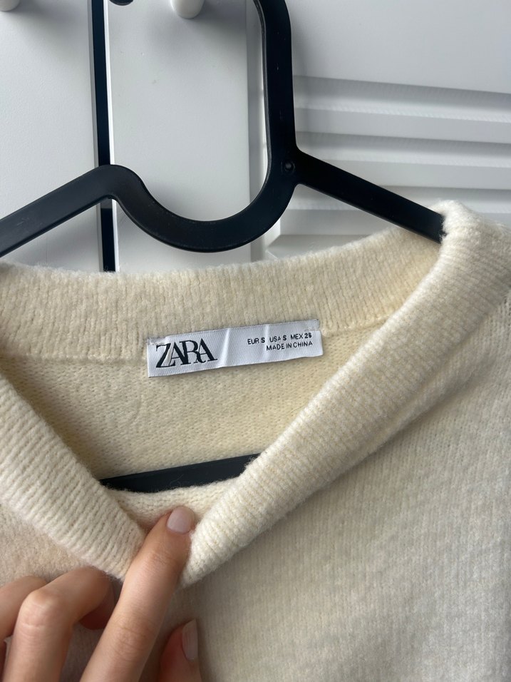 Zara- Yün karışımlı Beyaz Örgü Kadın Yün Kazak - Görsel 3