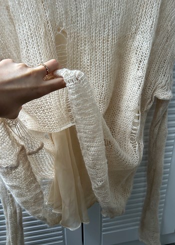 Zara %100 yün Bej Bohem Örgü Kadın Kazak - Görsel 2